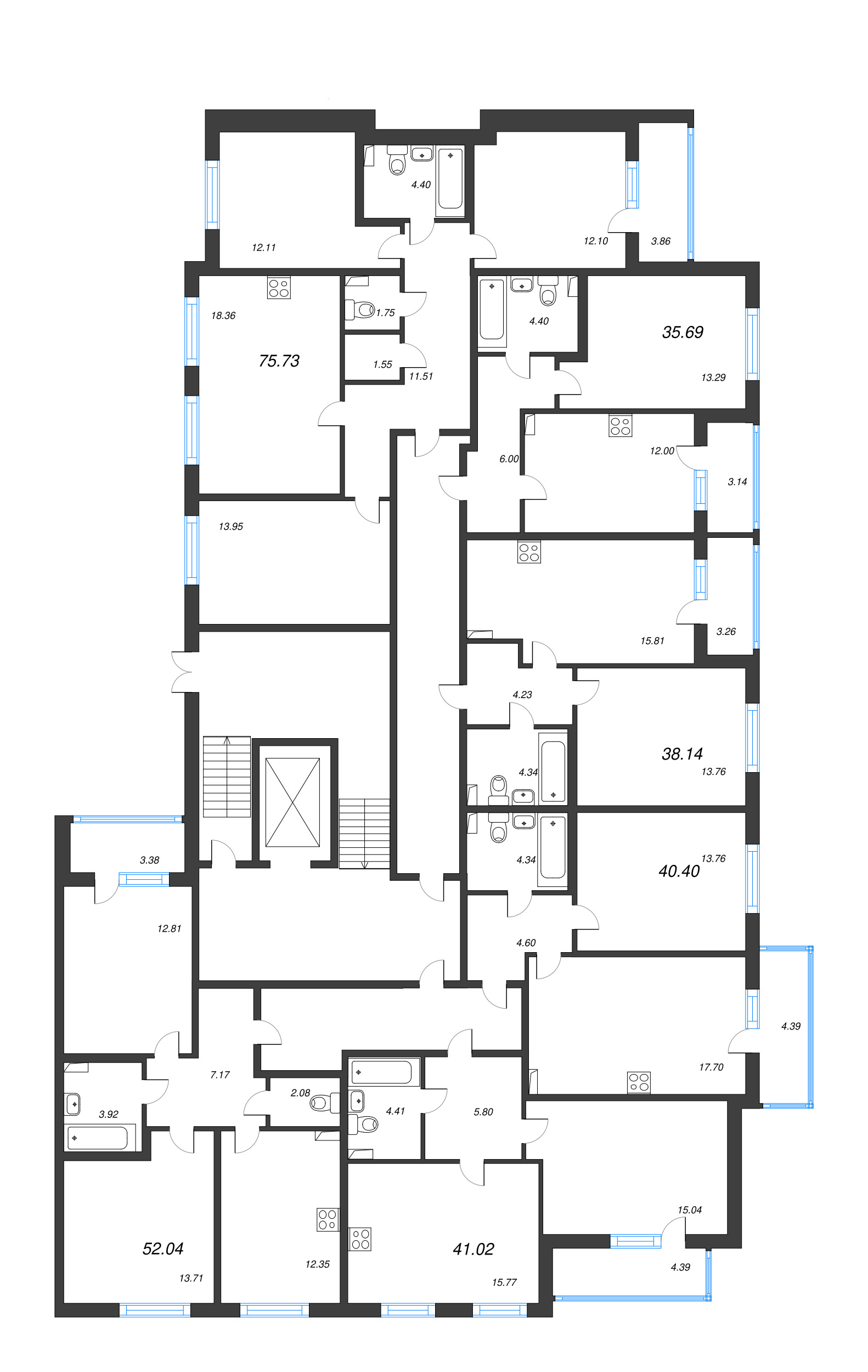 1-комнатная квартира, 35.69 м² в ЖК "Любоград" - планировка этажа