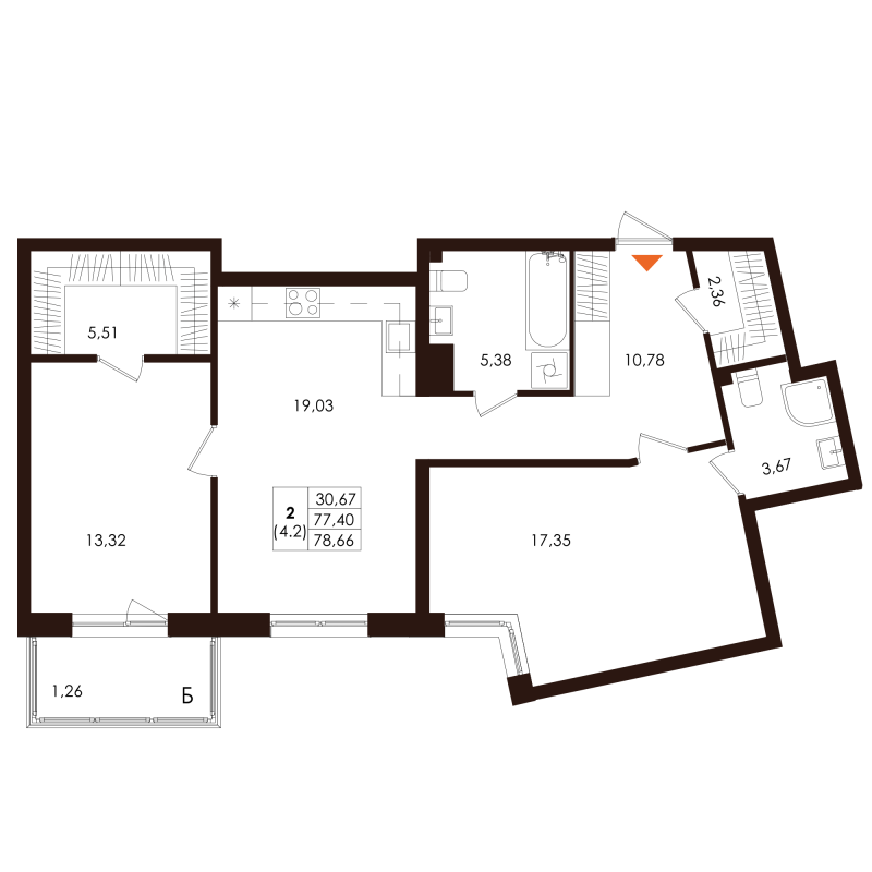 3-комнатная (Евро) квартира, 78.66 м² - планировка, фото №1