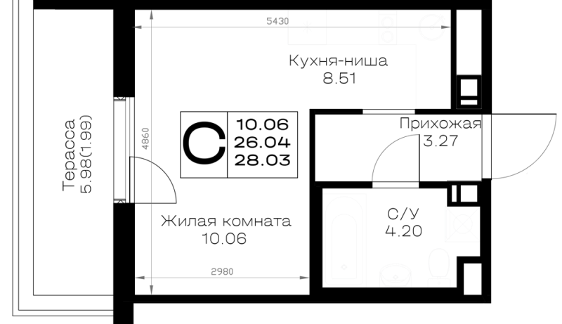 Квартира-студия, 28.03 м² в ЖК "Борский" - планировка, фото №1