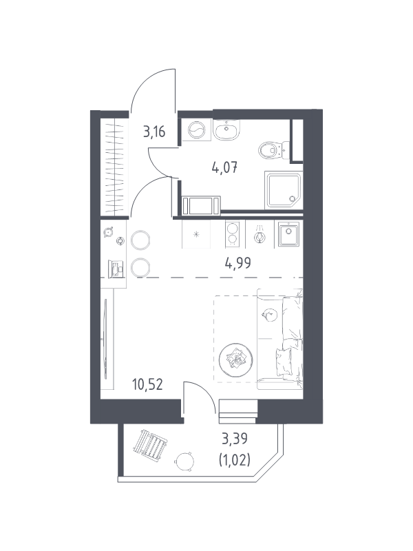 Квартира-студия, 23.76 м² в ЖК "Живи! В Рыбацком" - планировка, фото №1