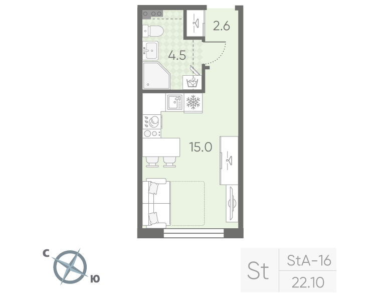 Квартира-студия, 22.1 м² в ЖК "Пулково Lake" - планировка, фото №1