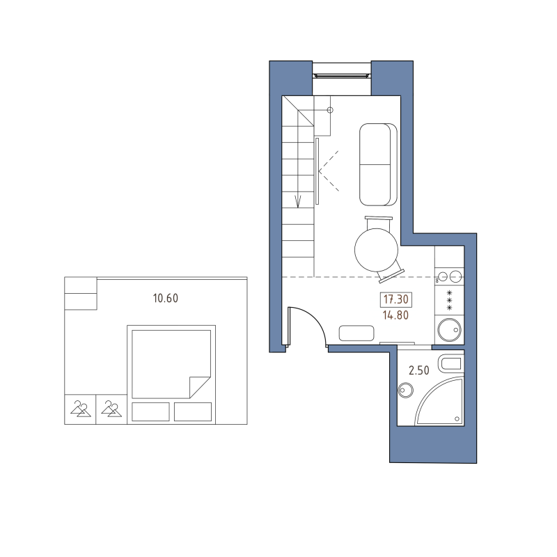 Квартира-студия, 17.3 м² - планировка, фото №1