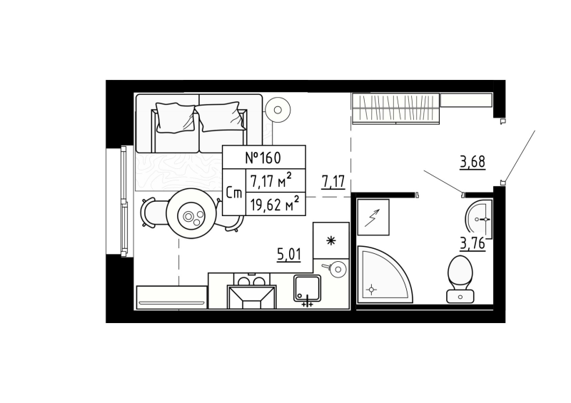 Квартира-студия, 19.61 м² - планировка, фото №1