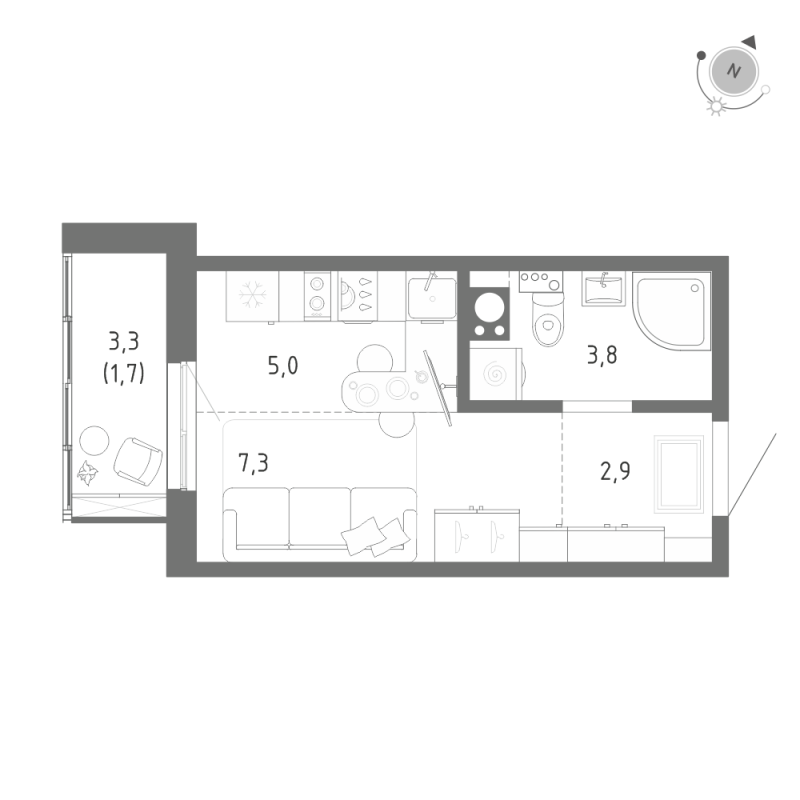 Квартира-студия, 20.7 м² - планировка, фото №1