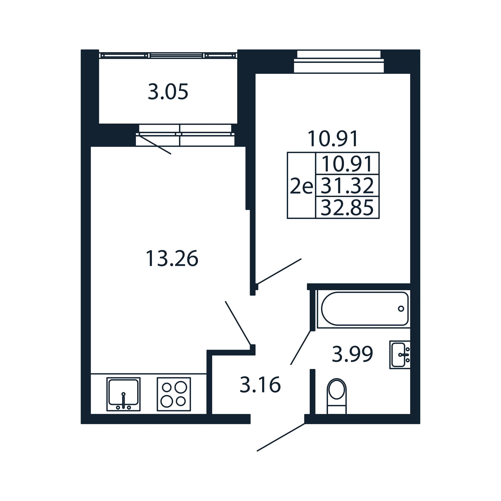 1-комнатная квартира, 31.32 м² в ЖК "Полис Новоселье" - планировка, фото №1