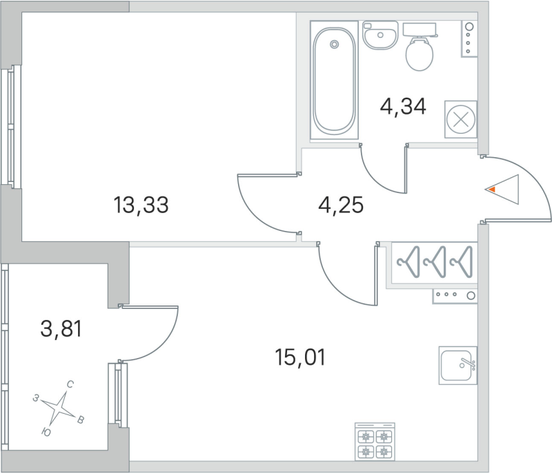 2-комнатная (Евро) квартира, 36.93 м² в ЖК "Любоград" - планировка, фото №1