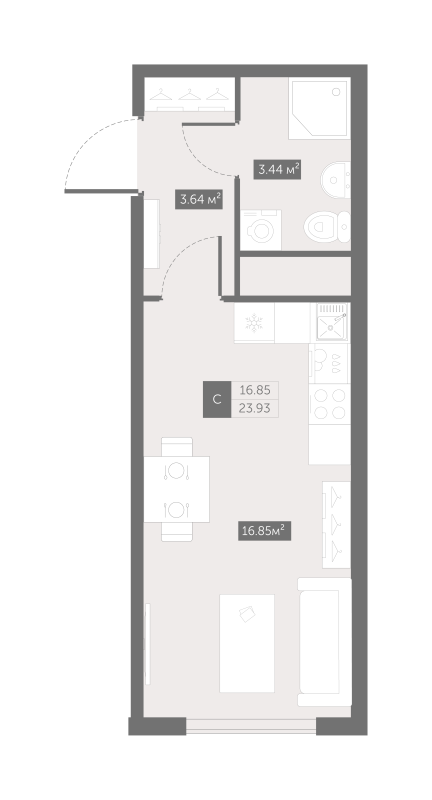 Квартира-студия, 23.93 м² - планировка, фото №1