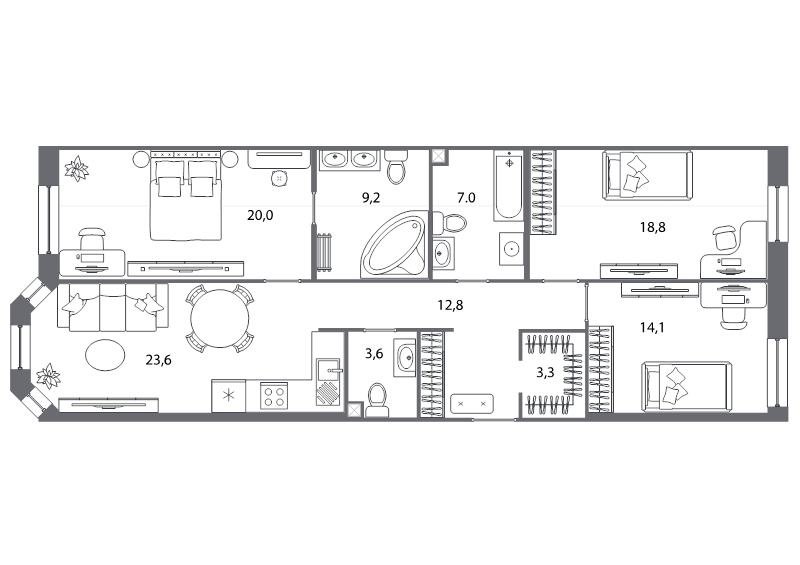 4-комнатная (Евро) квартира, 112.4 м² - планировка, фото №1