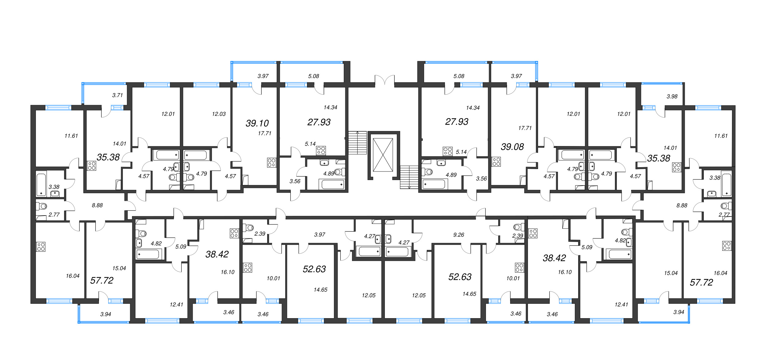 1-комнатная квартира, 35.38 м² в ЖК "Ясно.Янино" - планировка этажа