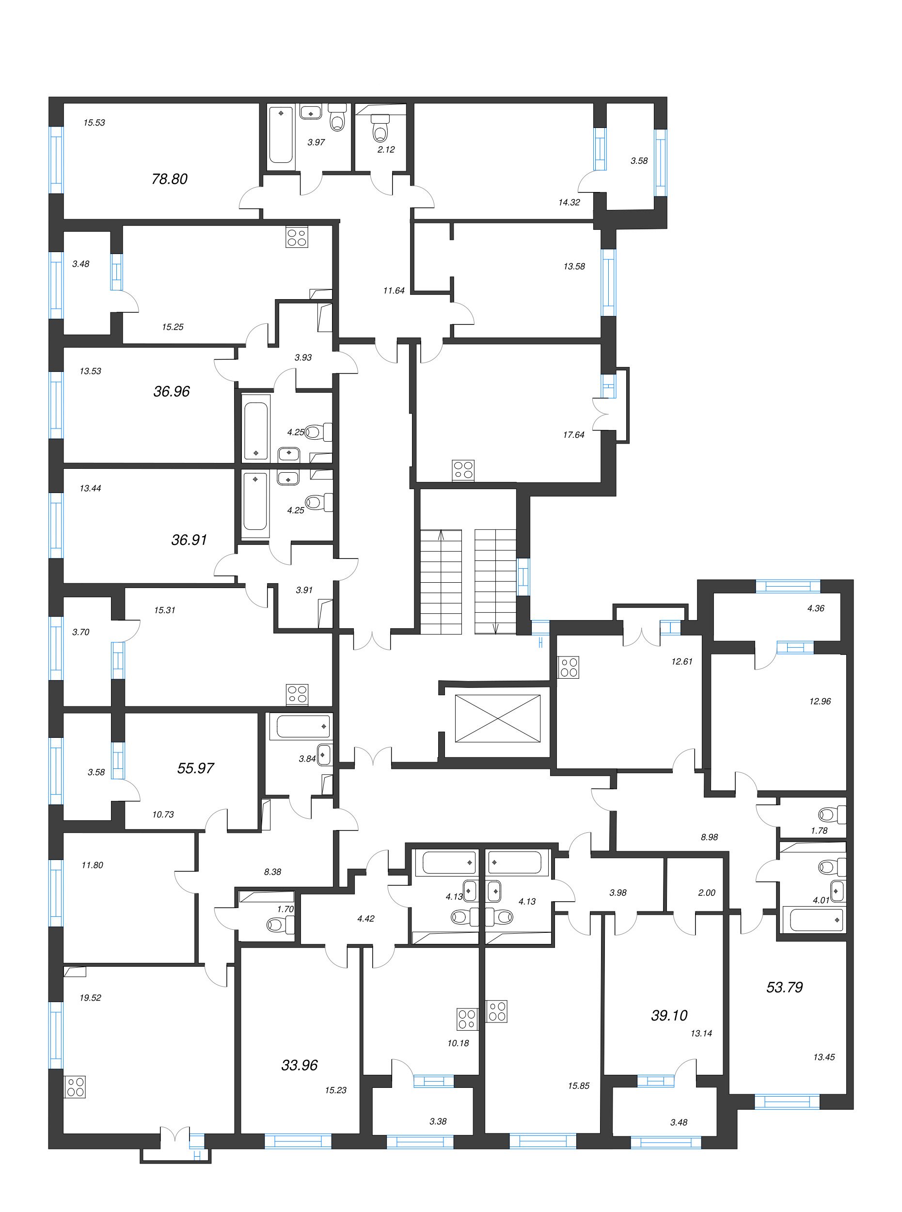 2-комнатная (Евро) квартира, 36.91 м² в ЖК "Дубровский" - планировка этажа