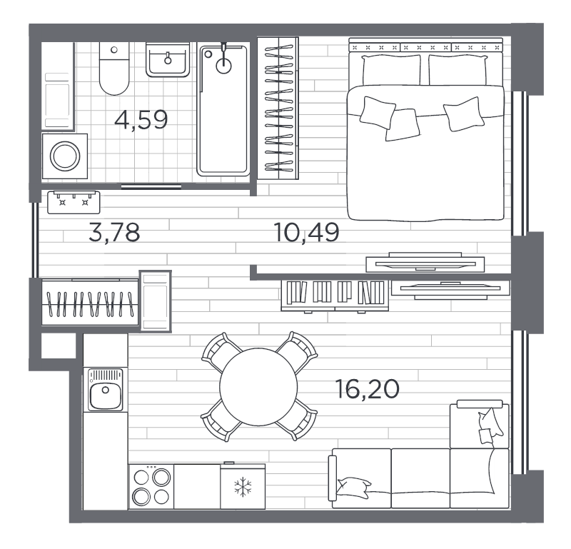 2-комнатная (Евро) квартира, 35.06 м² в ЖК "PLUS Пулковский" - планировка, фото №1