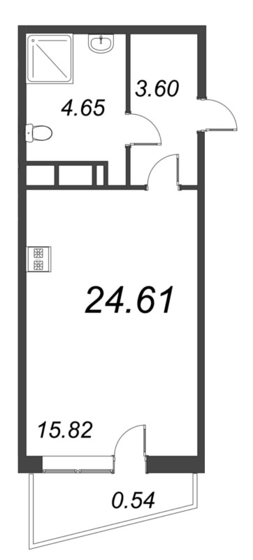 Квартира-студия, 24.61 м² - планировка, фото №1