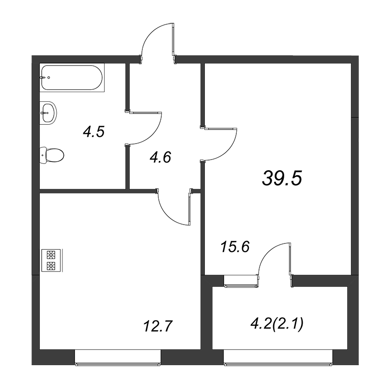 1-комнатная квартира, 39.8 м² в ЖК "Domino" - планировка, фото №1