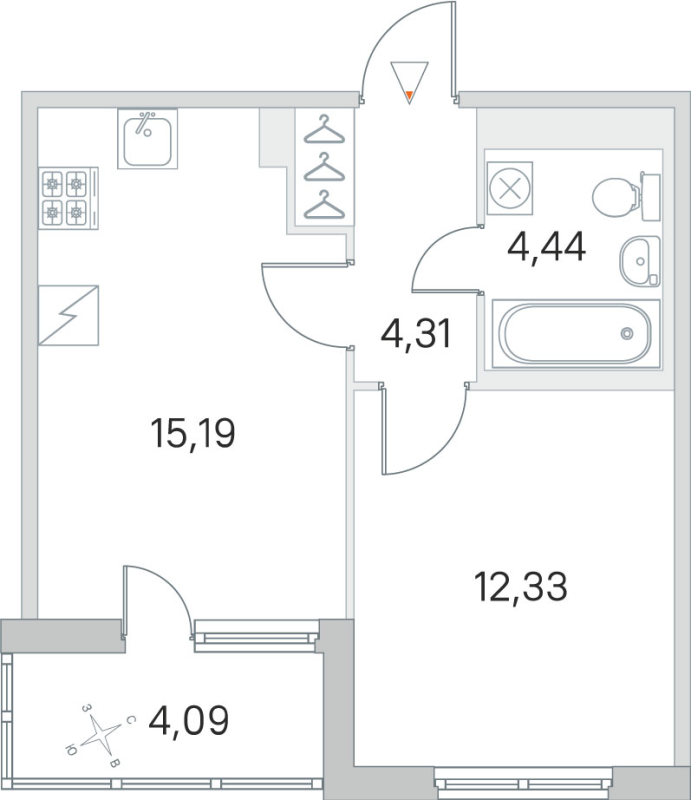 2-комнатная (Евро) квартира, 36.27 м² - планировка, фото №1