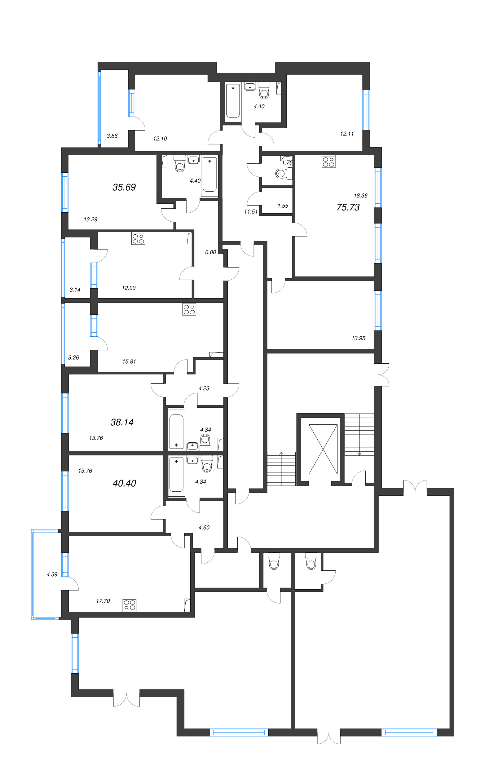 1-комнатная квартира, 35.69 м² в ЖК "Любоград" - планировка этажа