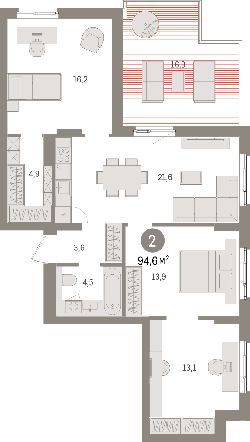 4-комнатная (Евро) квартира, 94.6 м² в ЖК "Брусника в Новоселье" - планировка, фото №1