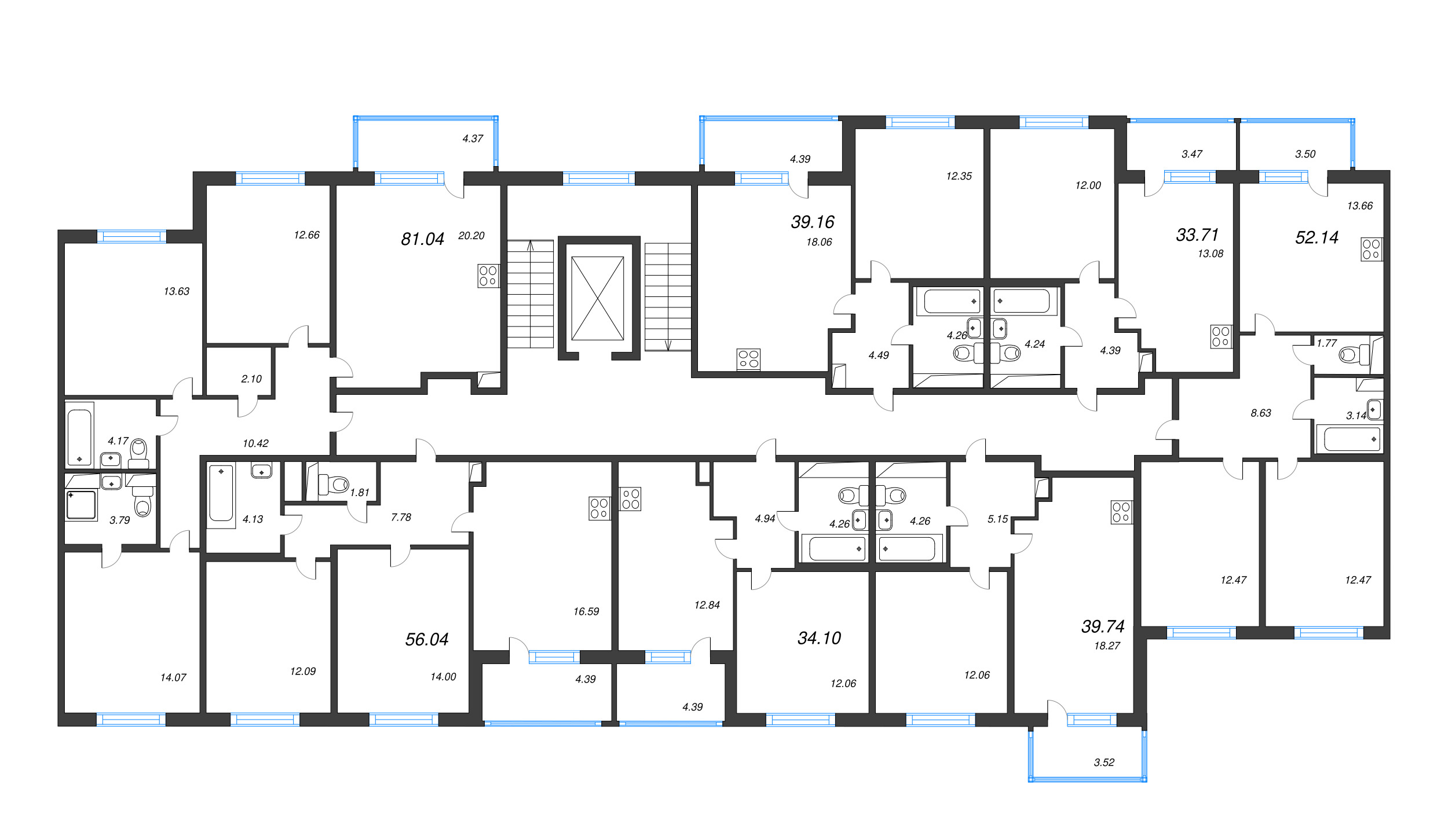 1-комнатная квартира, 33.71 м² в ЖК "ЮгТаун" - планировка этажа