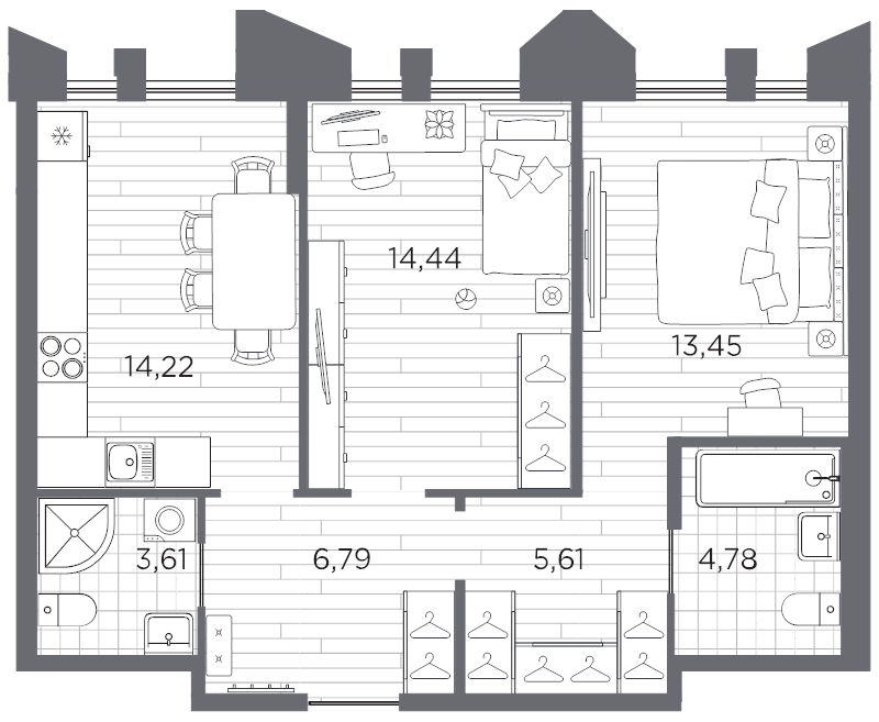 2-комнатная квартира, 62.9 м² в ЖК "Галерная гавань" - планировка, фото №1