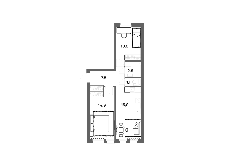 3-комнатная (Евро) квартира, 52.8 м² в ЖК "ЭКО Квартал NEGA" - планировка, фото №1
