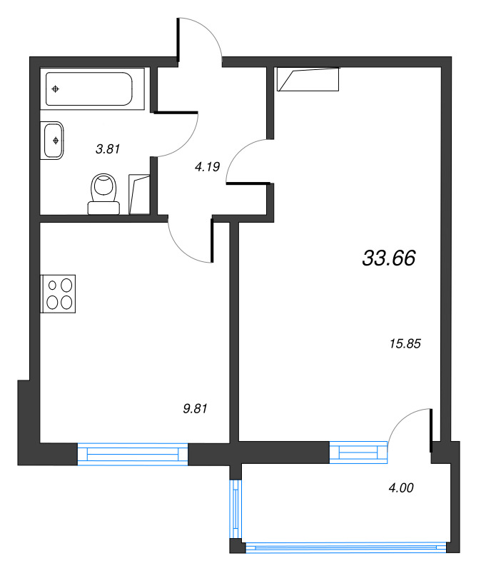 1-комнатная квартира, 33.66 м² в ЖК "Полис ЛАВрики" - планировка, фото №1