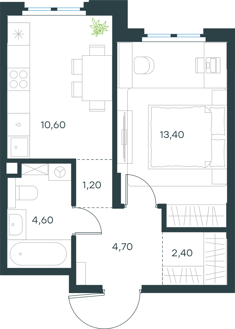 1-комнатная квартира, 36.9 м² в ЖК "Левел Мечникова" - планировка, фото №1