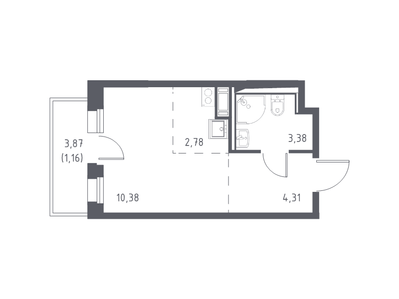 Квартира-студия, 22.01 м² - планировка, фото №1