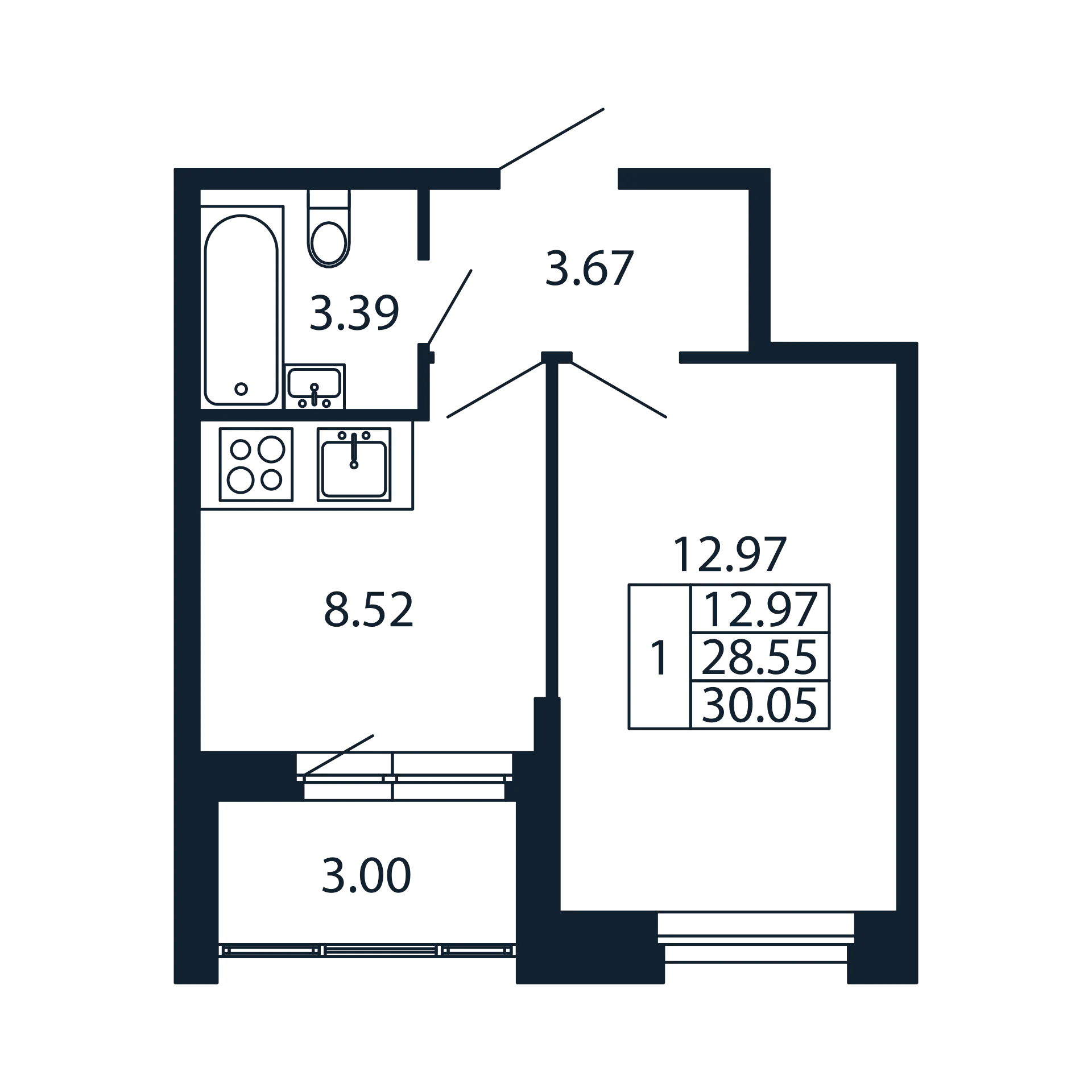 1-комнатная квартира, 28.55 м² в ЖК "Полис Новоселье" - планировка, фото №1