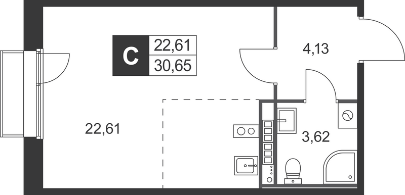 Квартира-студия, 30.65 м² в ЖК "Слобода" - планировка, фото №1