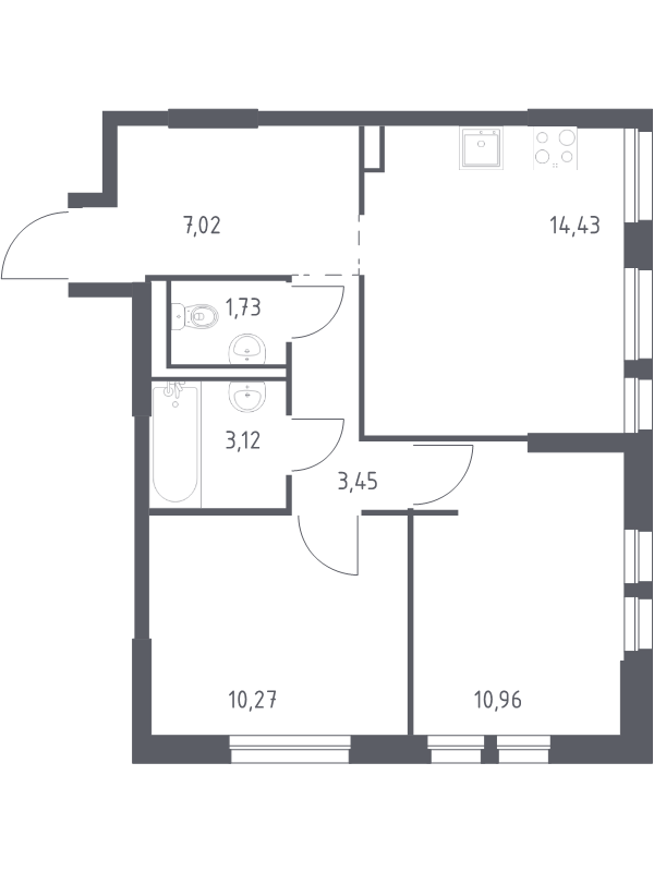 2-комнатная квартира, 50.98 м² в ЖК "Невская Долина" - планировка, фото №1