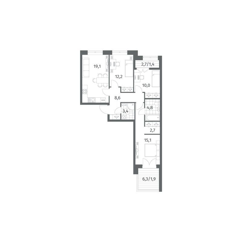4-комнатная (Евро) квартира, 79.06 м² в ЖК "Новый Питер" - планировка, фото №1