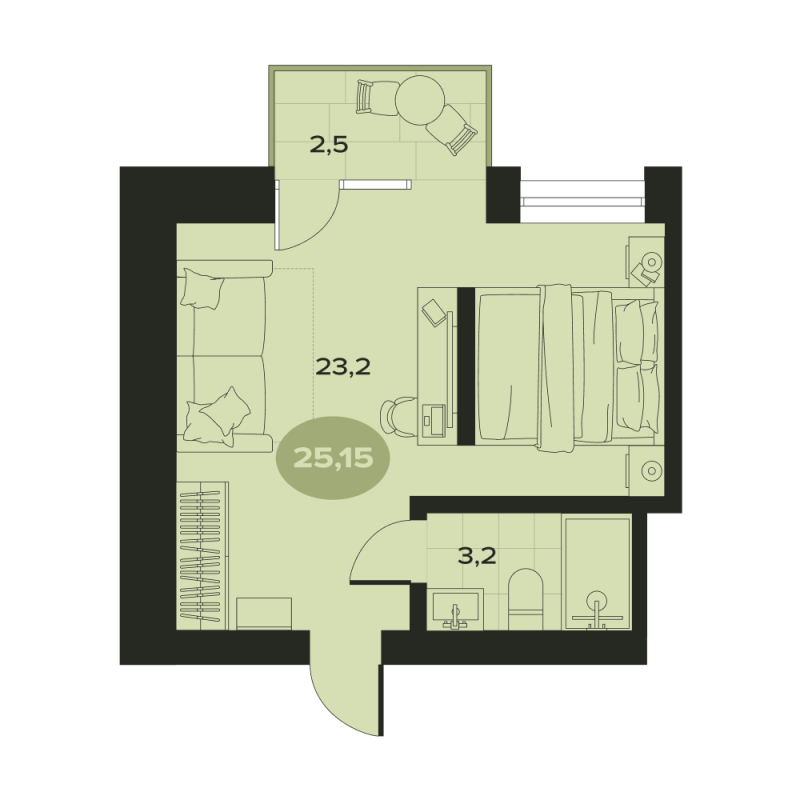 1-комнатная квартира, 28.9 м² в ЖК "Место в Смолячково" - планировка, фото №1