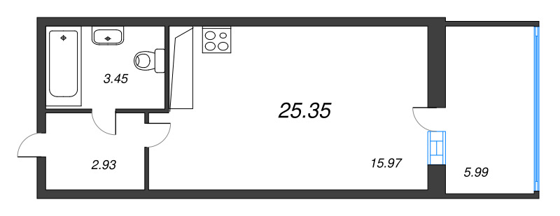 Квартира-студия, 25.35 м² в ЖК "Аквилон Stories" - планировка, фото №1