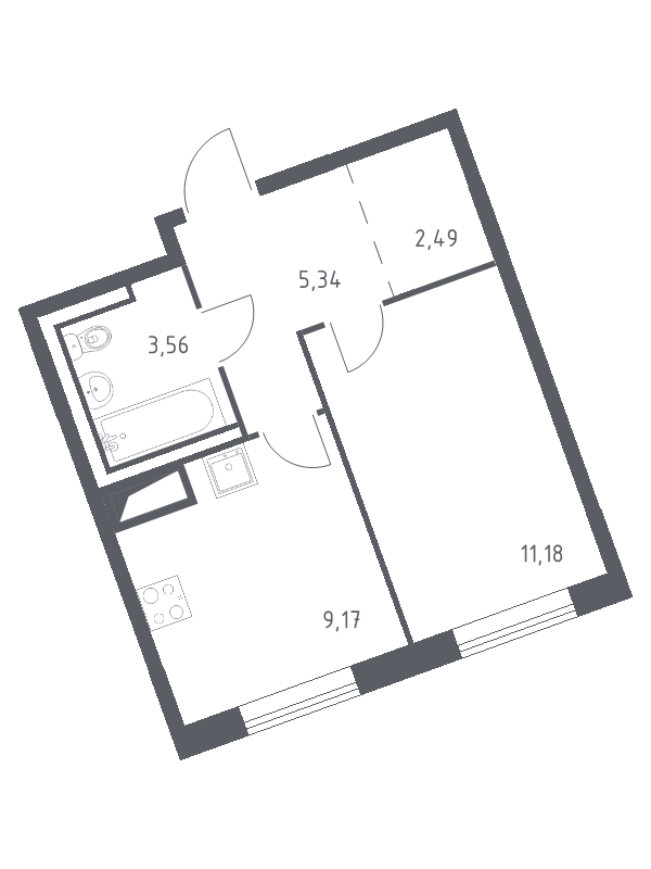1-комнатная квартира, 31.74 м² в ЖК "Квартал Лаголово" - планировка, фото №1