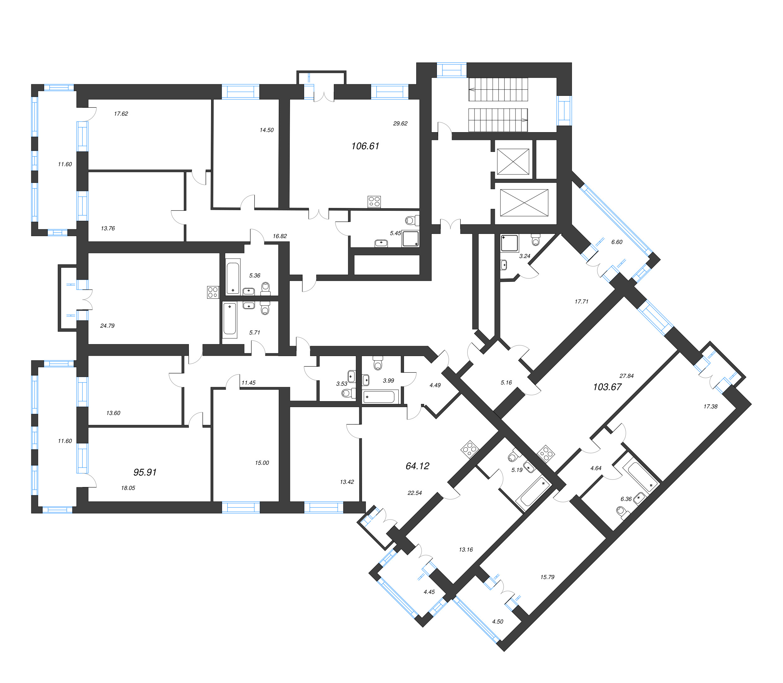 2-комнатная квартира, 64 м² в ЖК "Листва" - планировка этажа