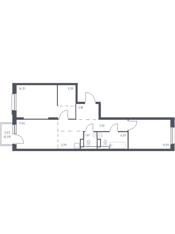 2-комнатная квартира, 60.8 м² в ЖК "Новые Лаврики" - планировка, фото №1