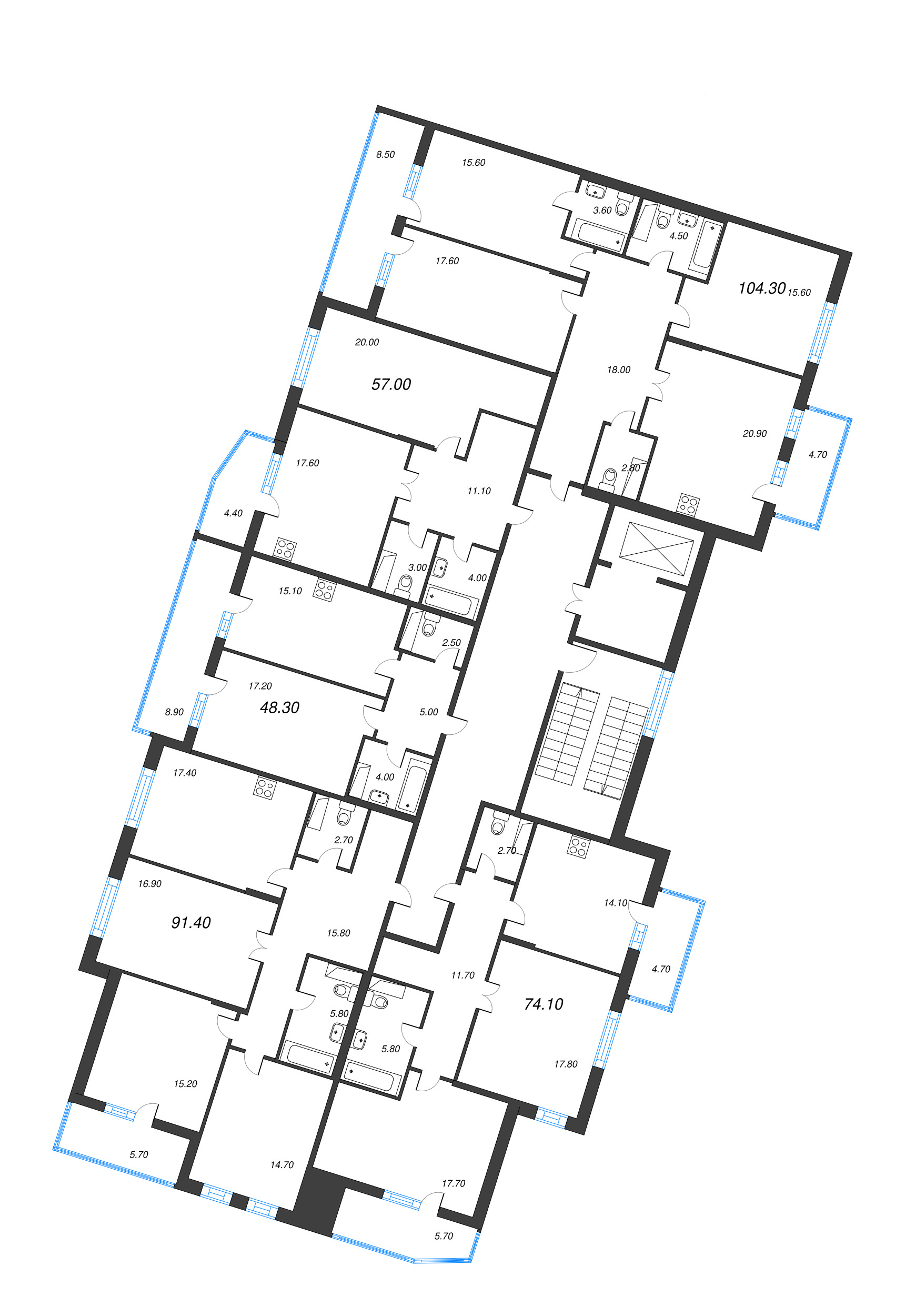 1-комнатная квартира, 48.3 м² - планировка этажа
