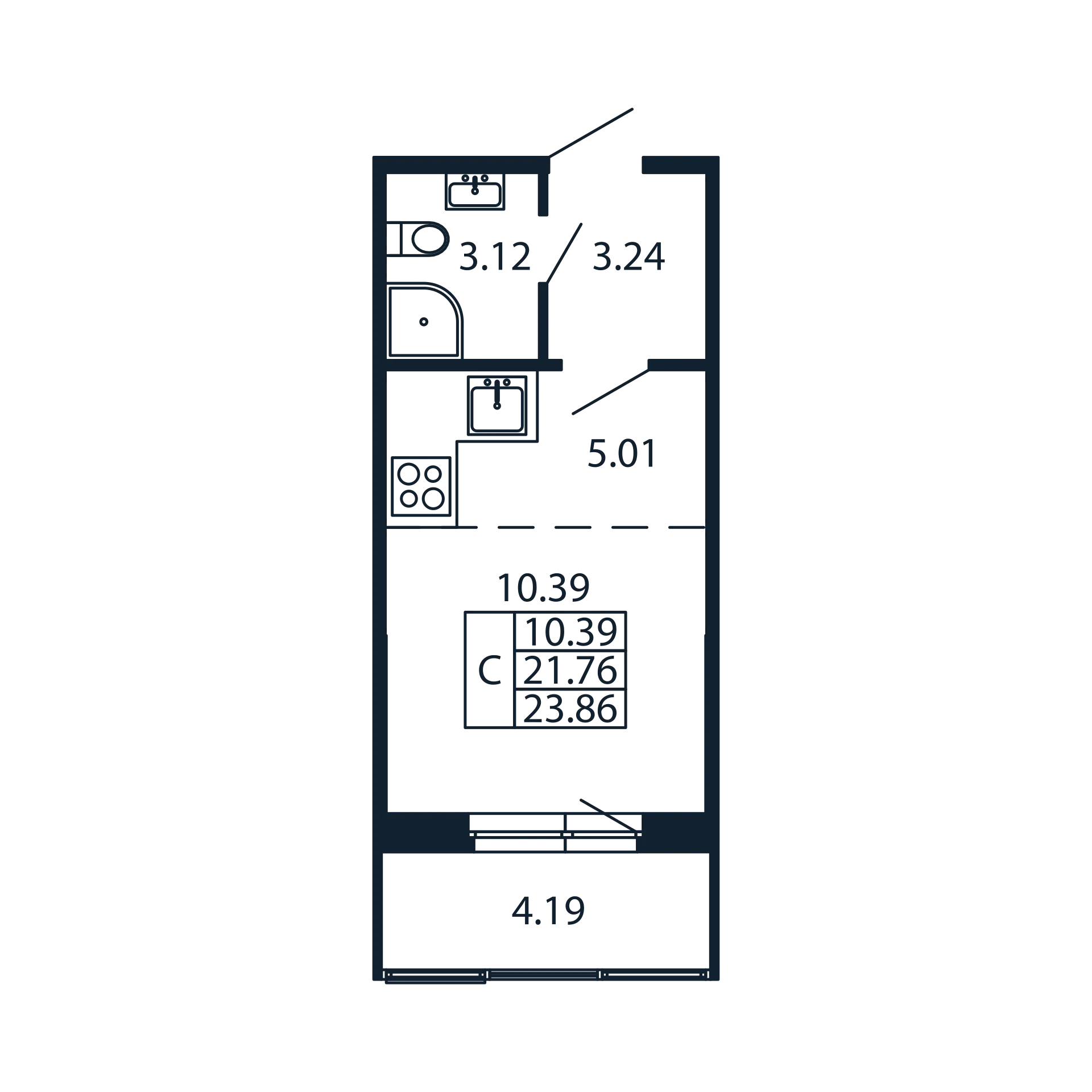 Квартира-студия, 21.76 м² в ЖК "Полис Новоселье" - планировка, фото №1