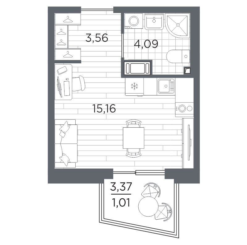 Квартира-студия, 23.82 м² в ЖК "Respect" - планировка, фото №1
