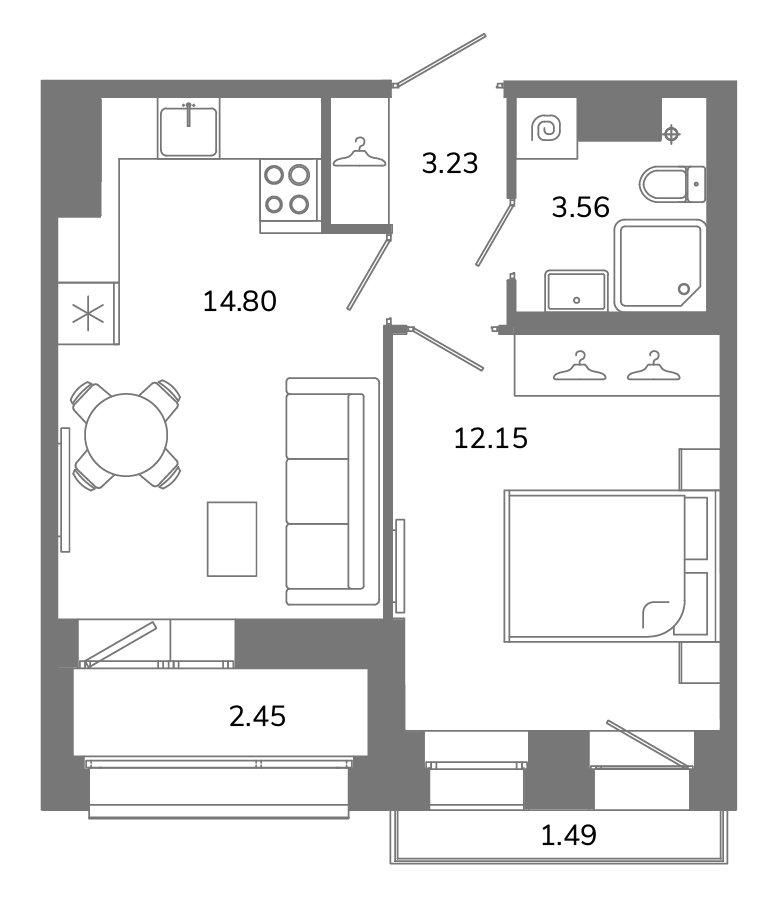 1-комнатная квартира, 35.4 м² в ЖК "Твой космос" - планировка, фото №1