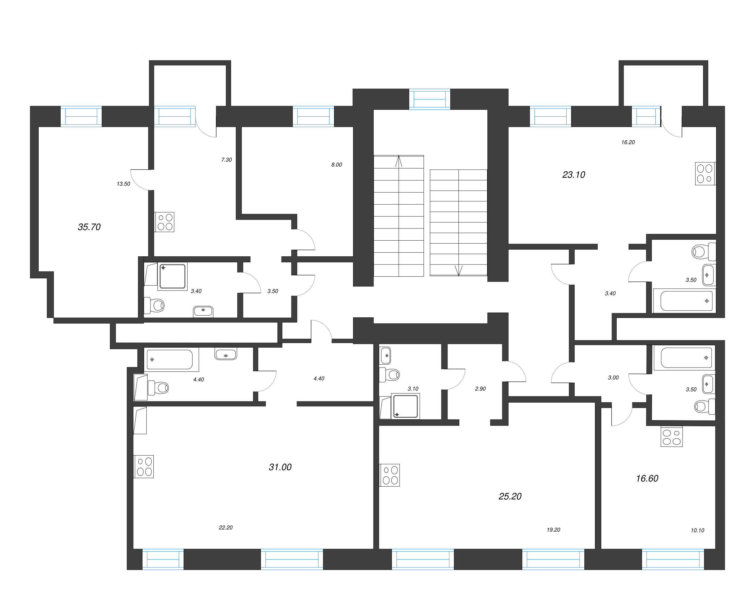 Квартира-студия, 32.7 м² в ЖК "Крона" - планировка этажа