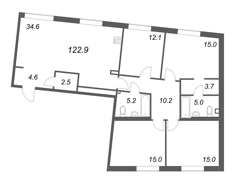5-комнатная (Евро) квартира, 123 м² в ЖК "Визионер" - планировка, фото №1