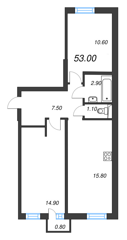 3-комнатная (Евро) квартира, 53 м² в ЖК "ЭКО Квартал NEGA" - планировка, фото №1