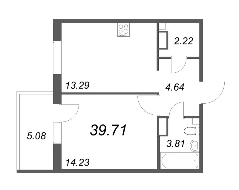 1-комнатная квартира, 40.26 м² в ЖК "IQ Гатчина" - планировка, фото №1