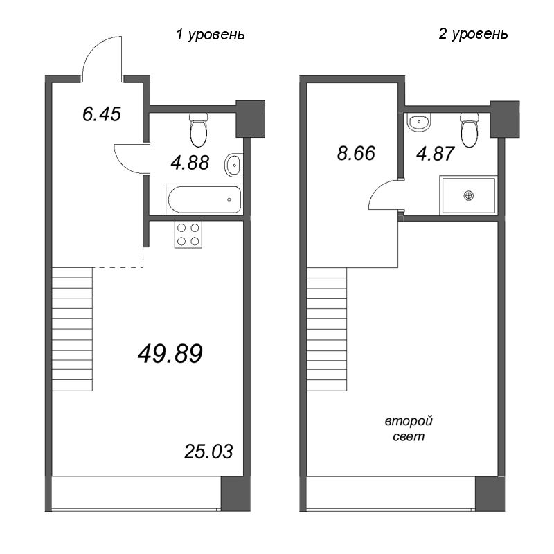 2-комнатная (Евро) квартира, 49.89 м² - планировка, фото №1