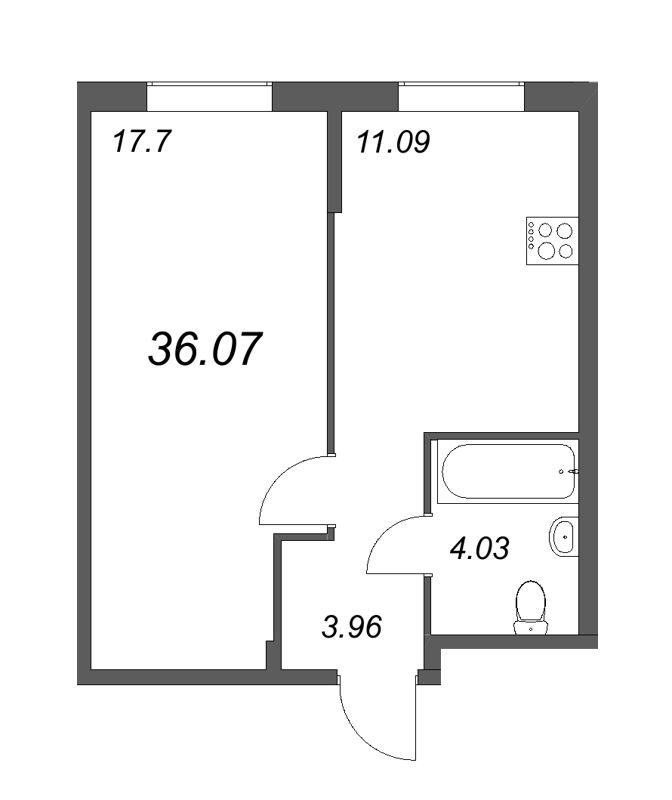 1-комнатная квартира, 36.07 м² в ЖК "Новые горизонты" - планировка, фото №1