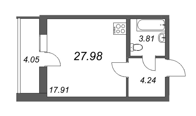 Квартира-студия, 27.98 м² - планировка, фото №1