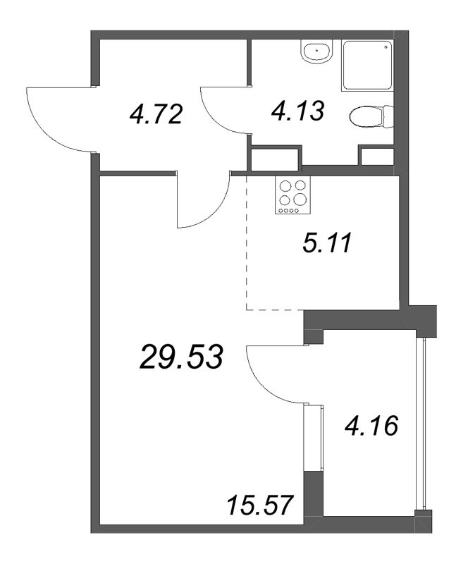 Квартира-студия, 29.53 м² в ЖК "Дом на Курской" - планировка, фото №1
