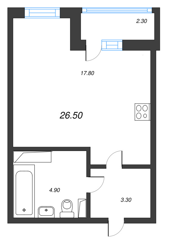 Квартира-студия, 26.4 м² в ЖК "Аэросити" - планировка, фото №1