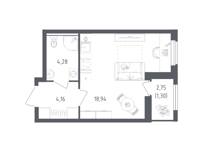 Квартира-студия, 28.68 м² в ЖК "Южная Нева" - планировка, фото №1