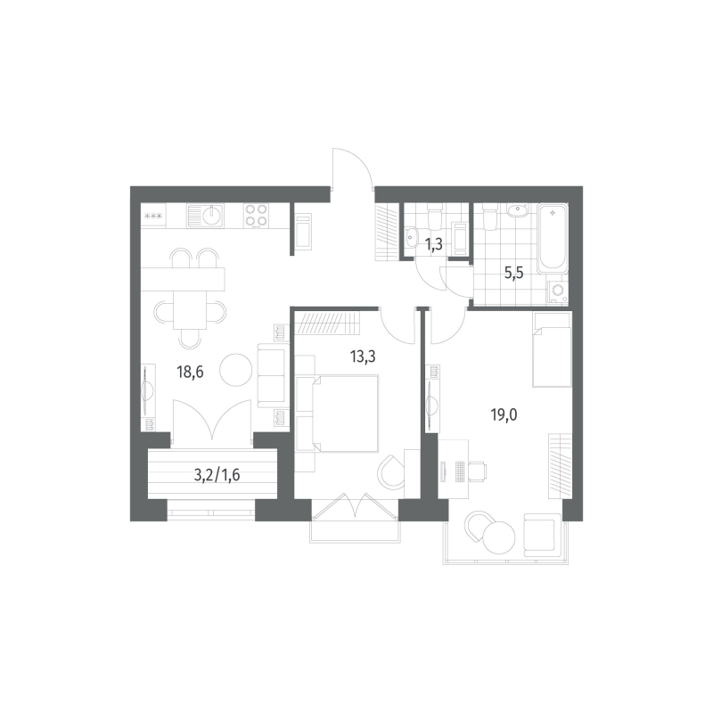 3-комнатная (Евро) квартира, 66.75 м² в ЖК "Наука" - планировка, фото №1